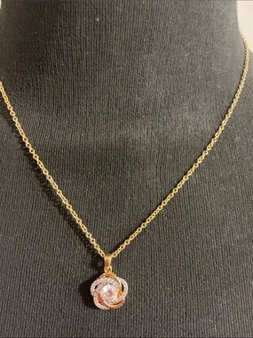 Gold Tone Crystal Halo Pendant Necklace - Elegant Women’s Jewelry